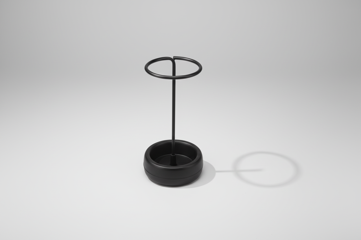 Black umbrella stand on a white background