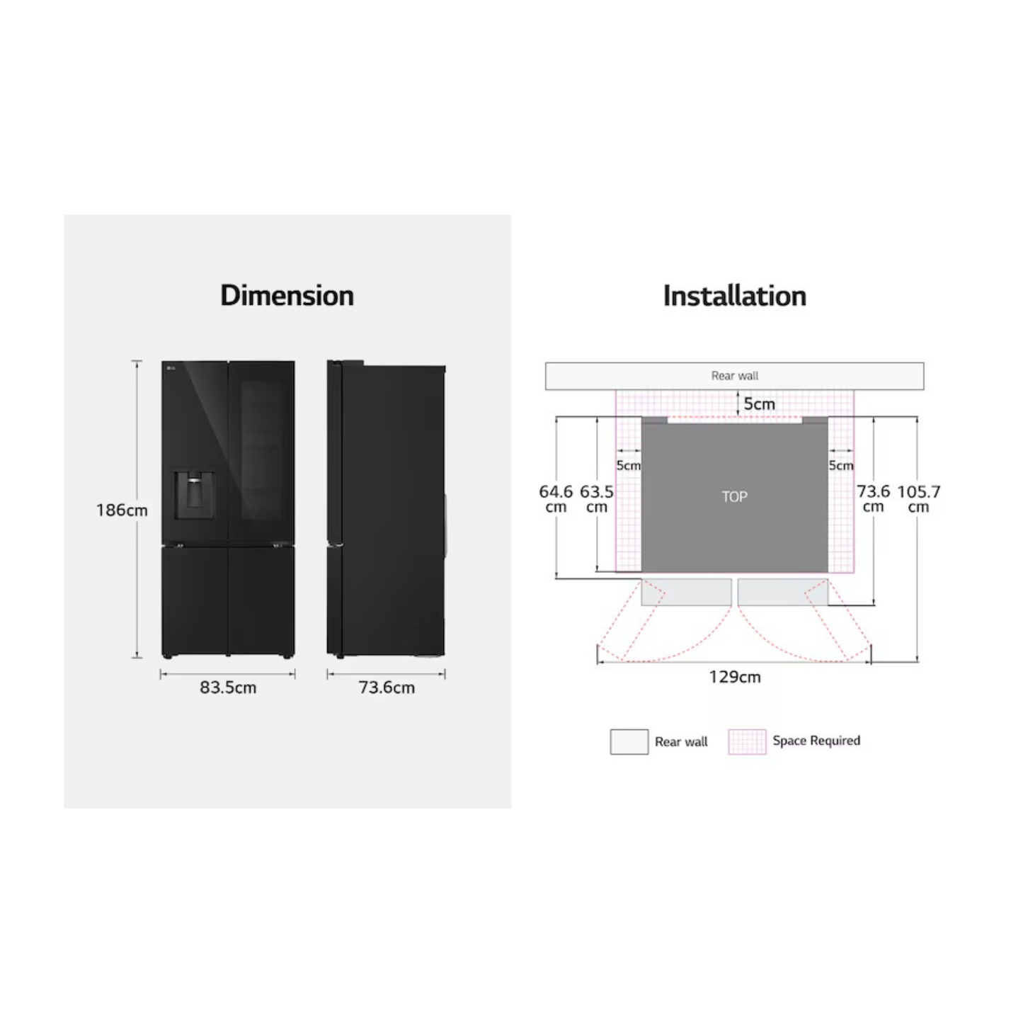 LG 612L French Door Fridge with InstaView & Water Dispenser in Black Glass Finish