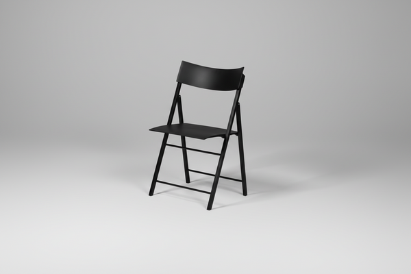 Black folding chair on a white background