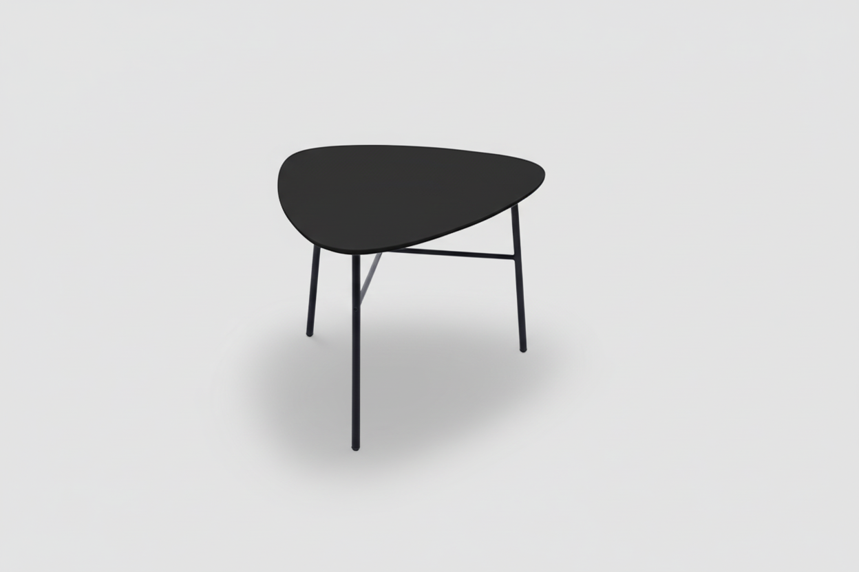 Black triangular table on a white background