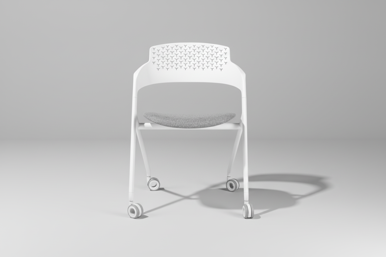 White chair with a textured seat on a white background