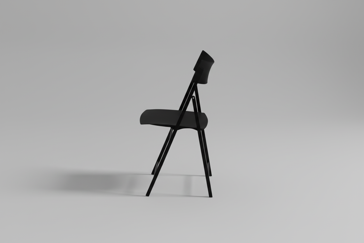 Black folding chair on a white background