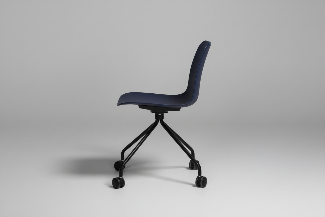 Black office chair with wheels on a white background