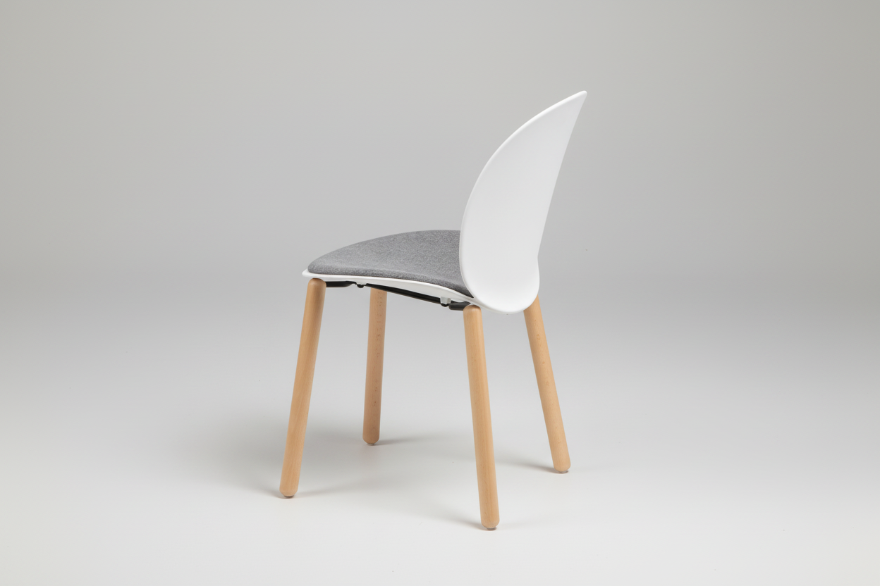 Chair with white backrest and gray seat on a white background