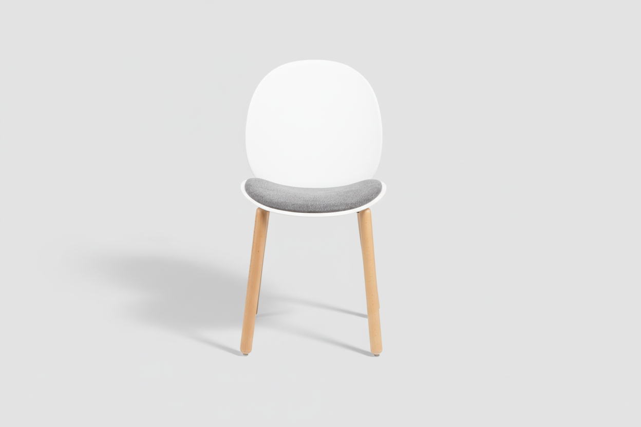 Chair with a gray seat and wooden legs on a white background