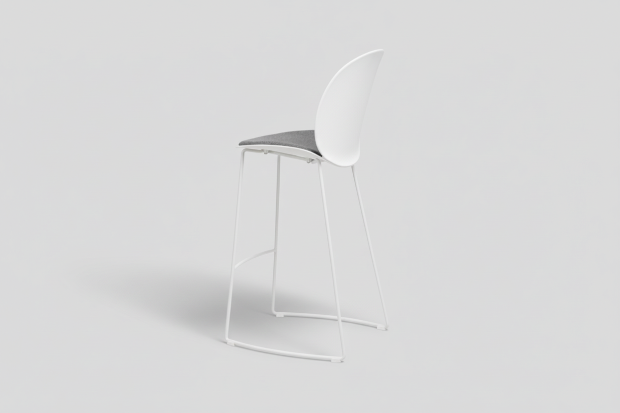 White bar stool with a gray seat on a white background