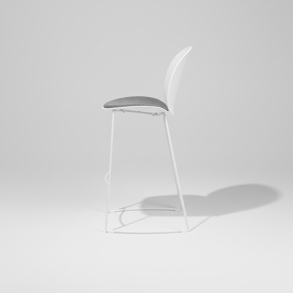 White bar stool with a gray seat on a white background