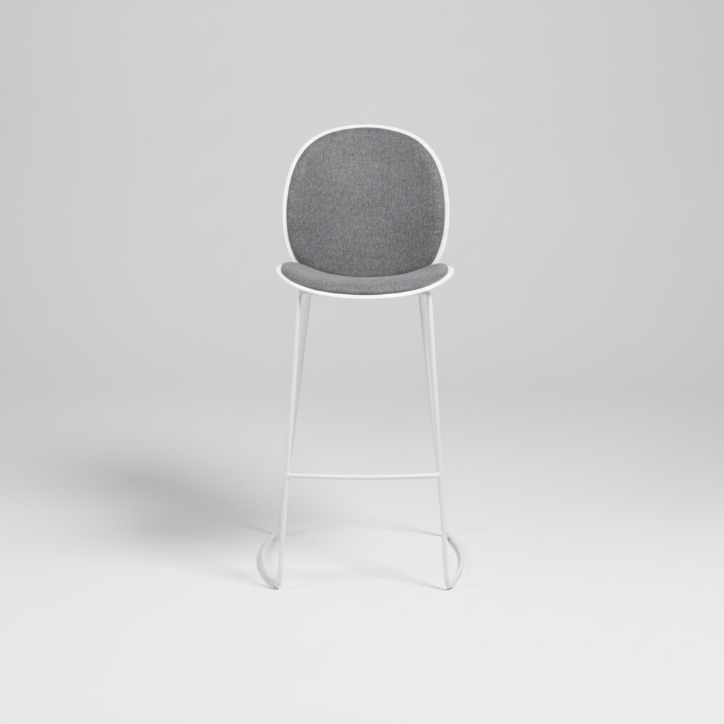 Gray bar stool with white legs on a white background