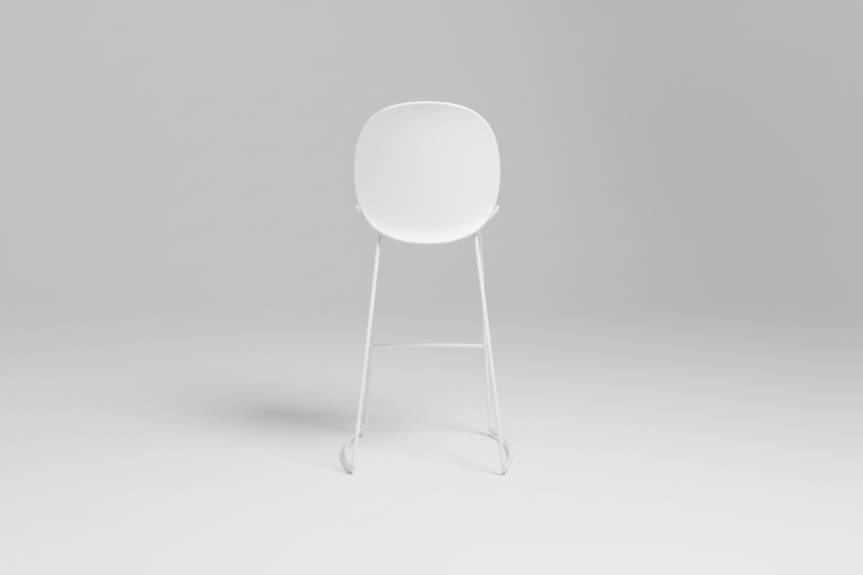 White bar stool with a round seat on a white background