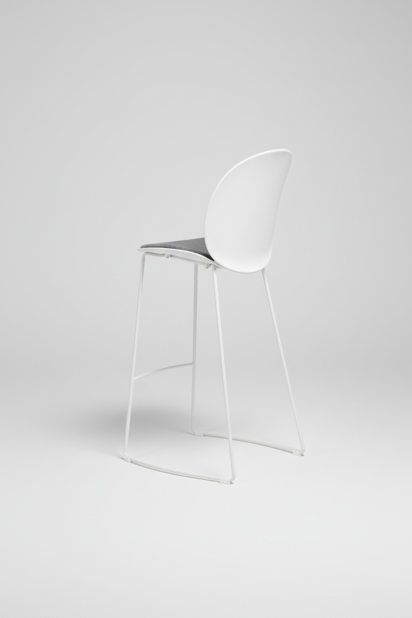 White bar stool with a gray seat on a white background