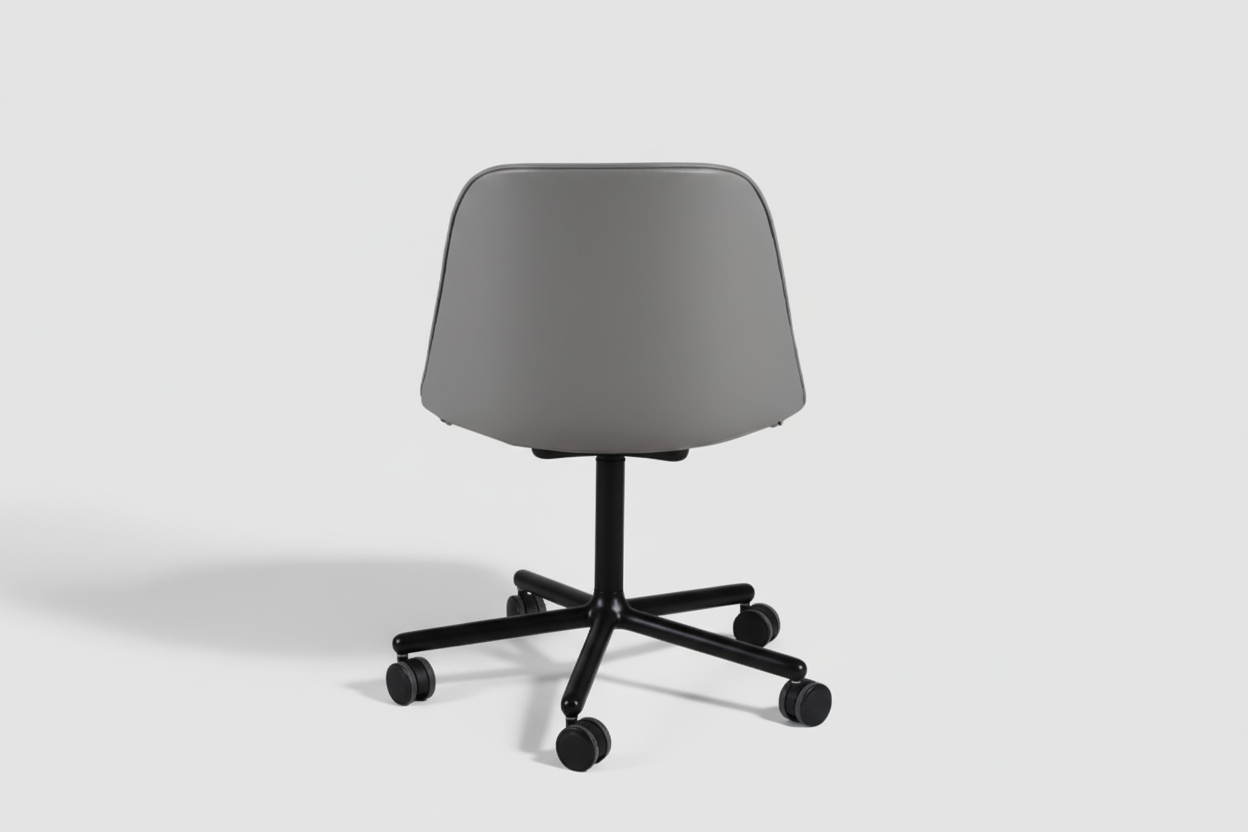 Gray office chair with black wheels on a white background
