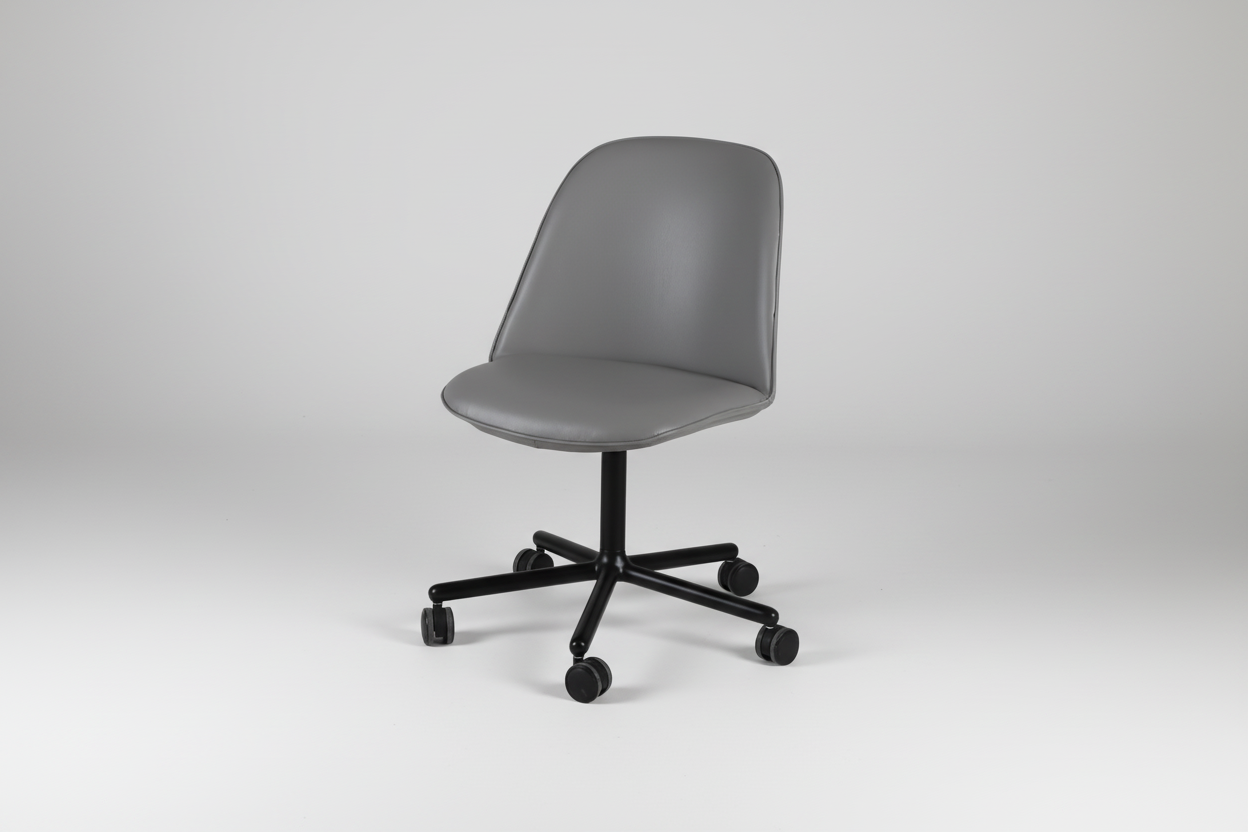 Gray office chair with black wheels on a white background