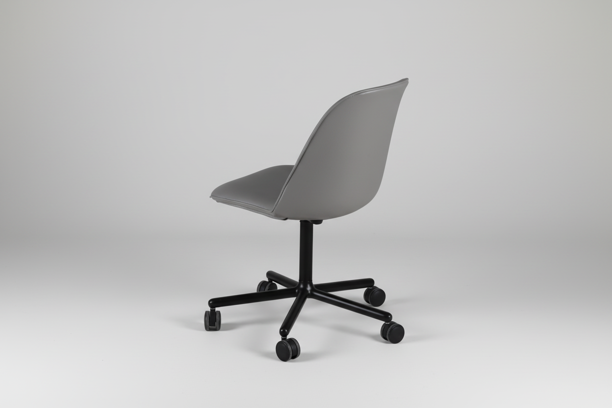 Gray office chair with black wheels on a white background