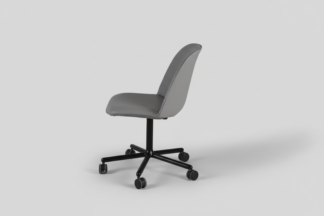 Gray office chair with black wheels on a white background