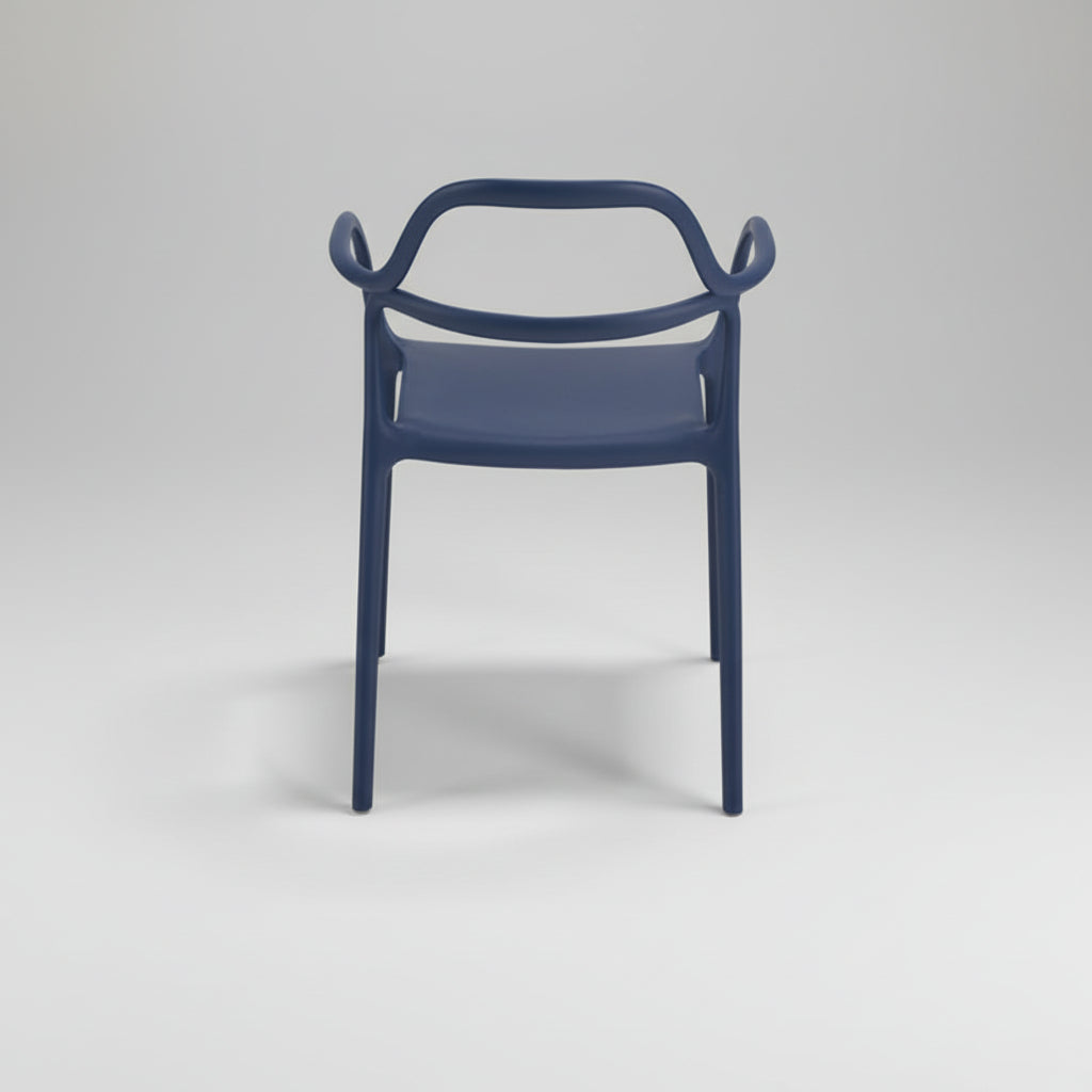 Navy blue chair with armrests on a white background