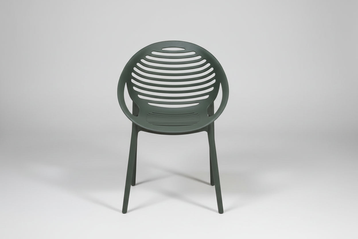 Green chair with a modern design on a white background