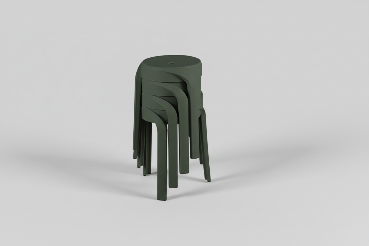 Stack of green stools on a white background