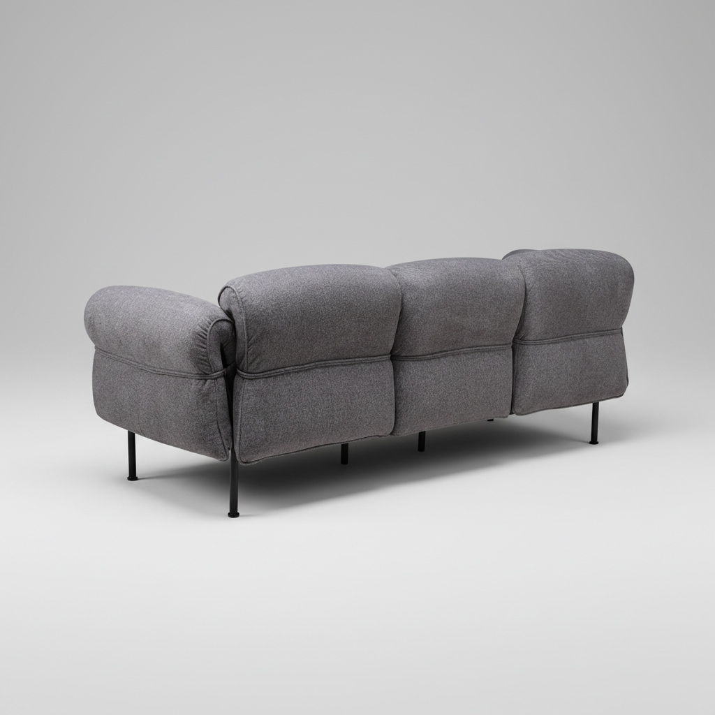 Gray sofa with black legs on a white background