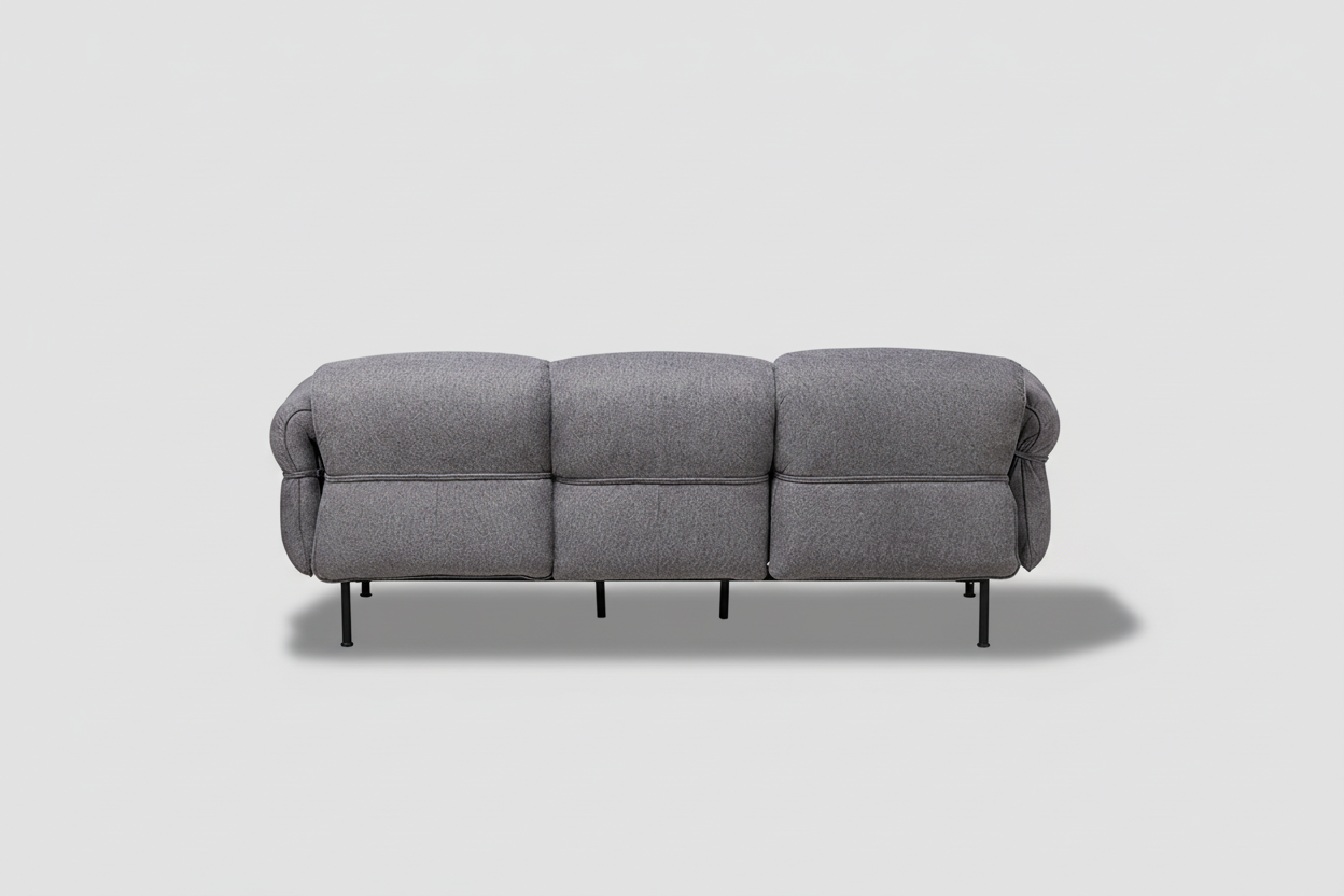 Gray sofa with black legs on a white background
