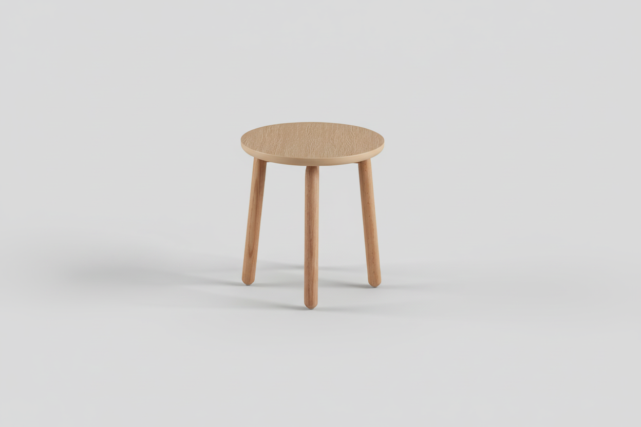 Small round wooden table on a white background