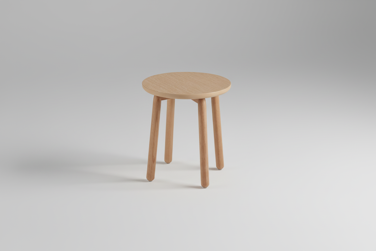 Small round wooden table on a white background