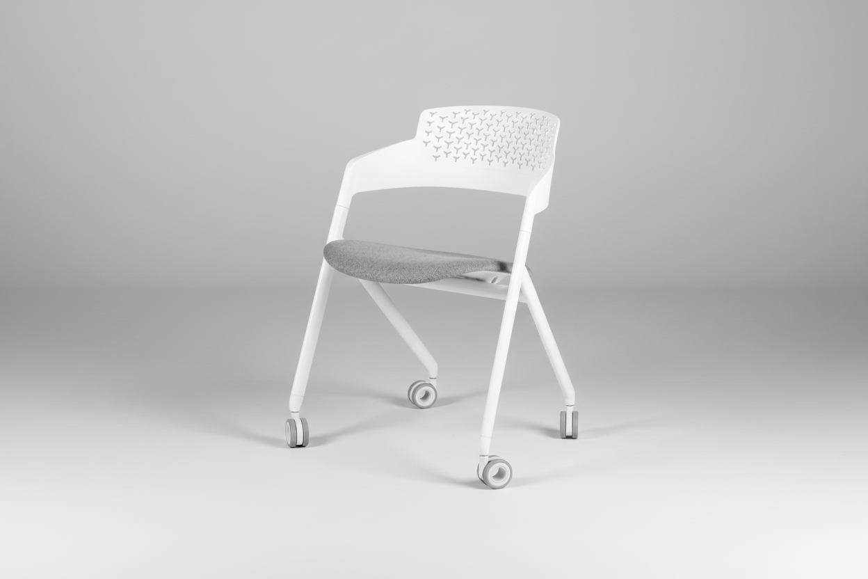 White chair with a textured backrest on a white background