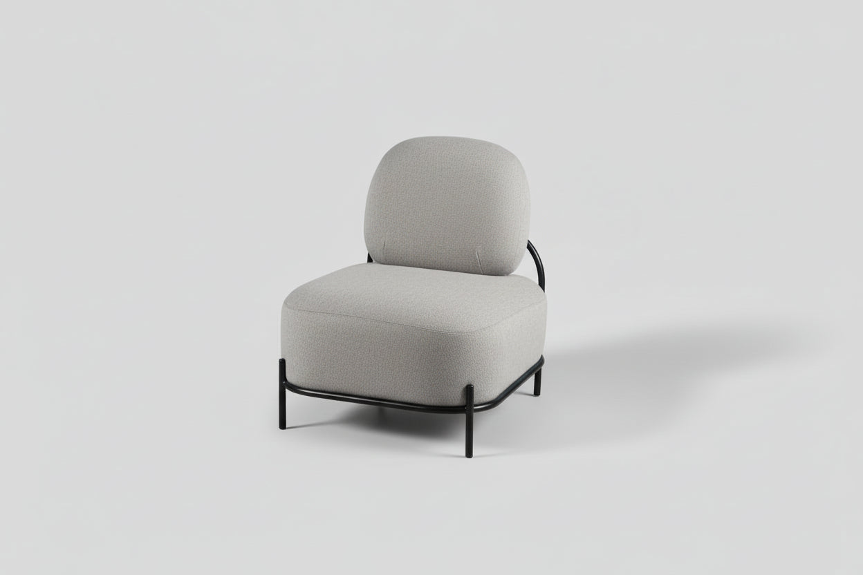 Yellow armchair with black metal frame on a white background