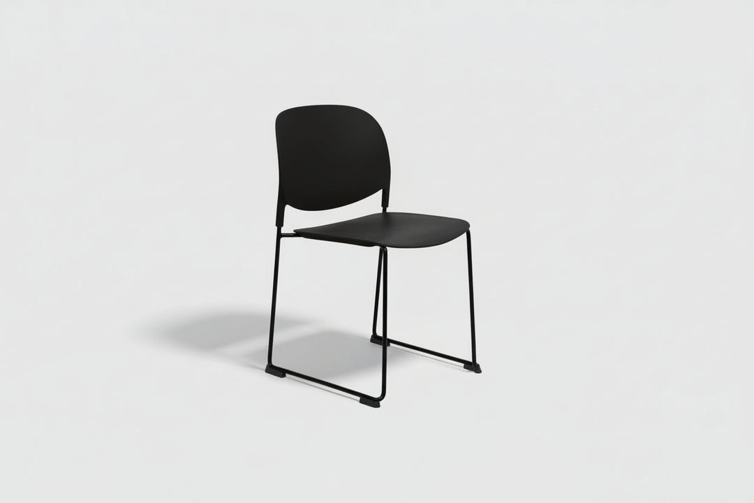 Blue chair with black metal frame on a white background