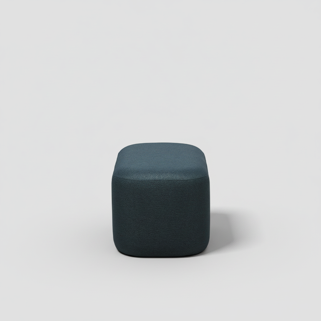 Dark gray cube-shaped ottoman on a white background
