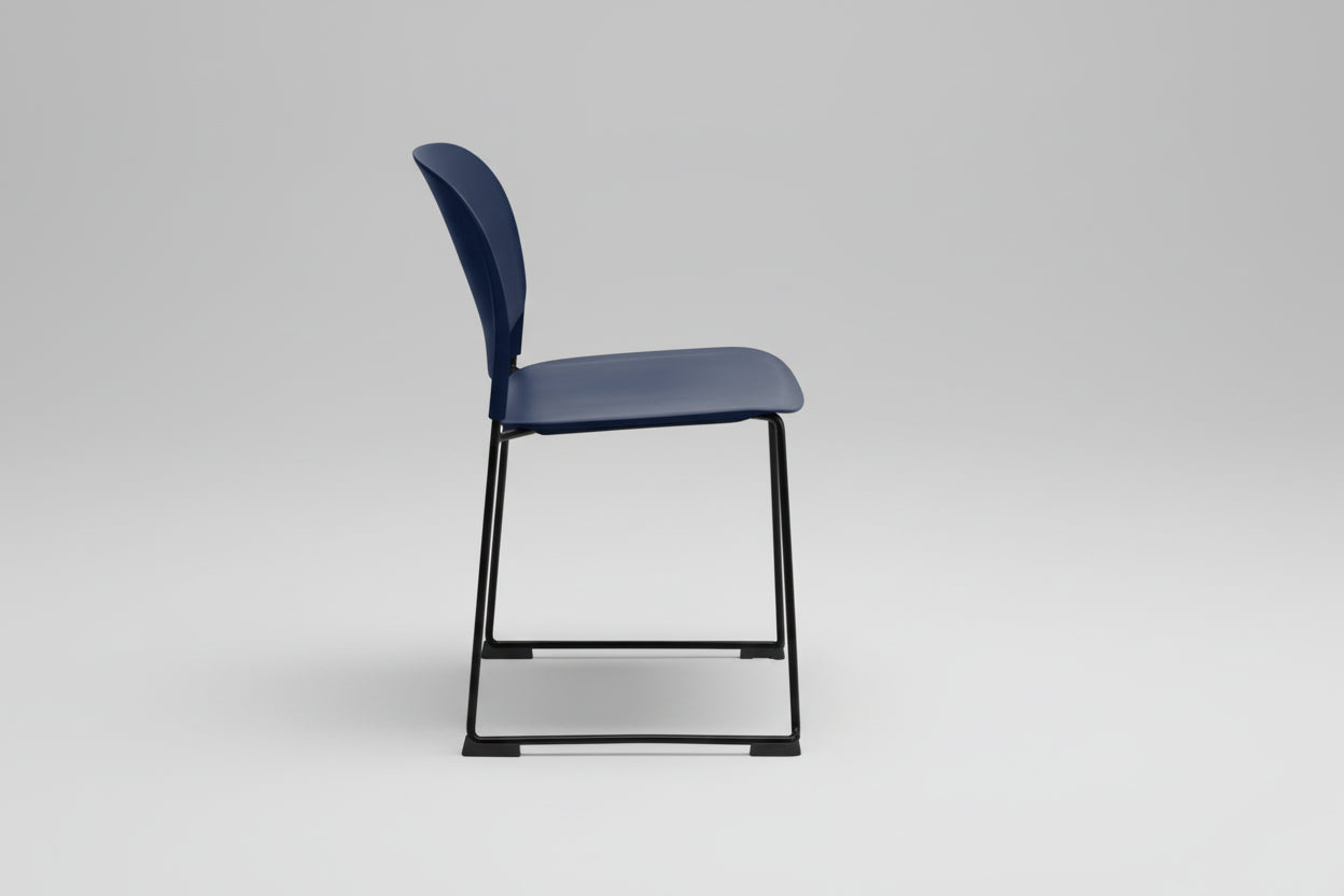 Blue chair with black legs on a white background