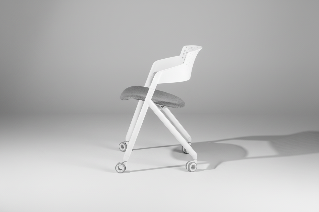 White chair with gray seat on a white background