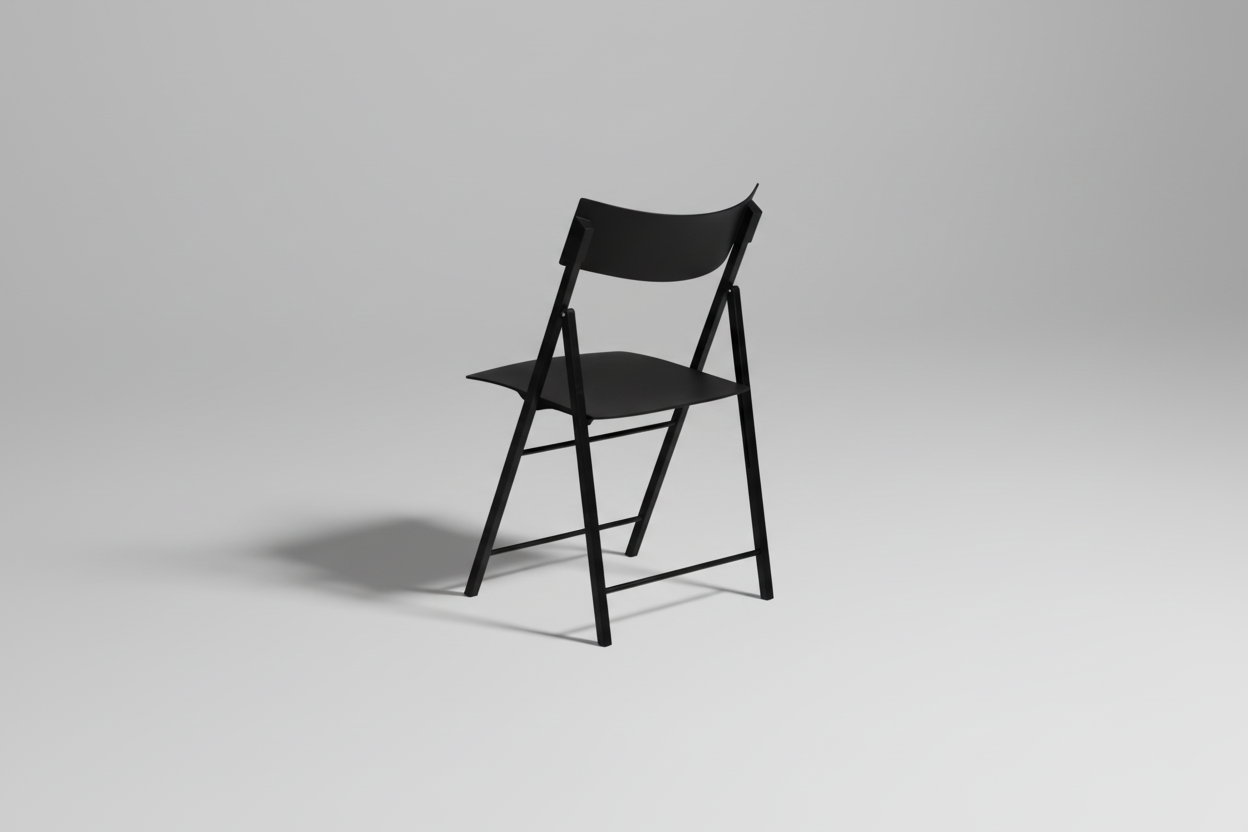 Black folding chair on a white background