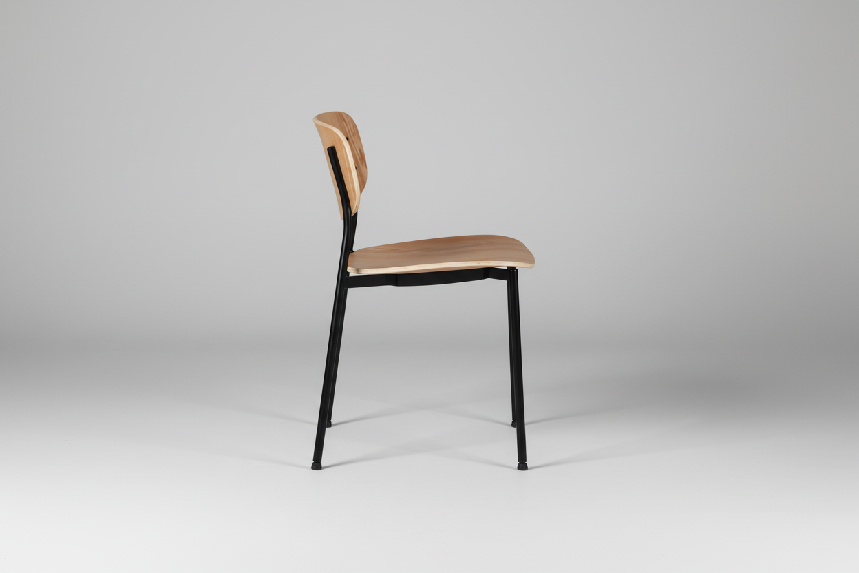 Chair with wooden seat and backrest on a white background