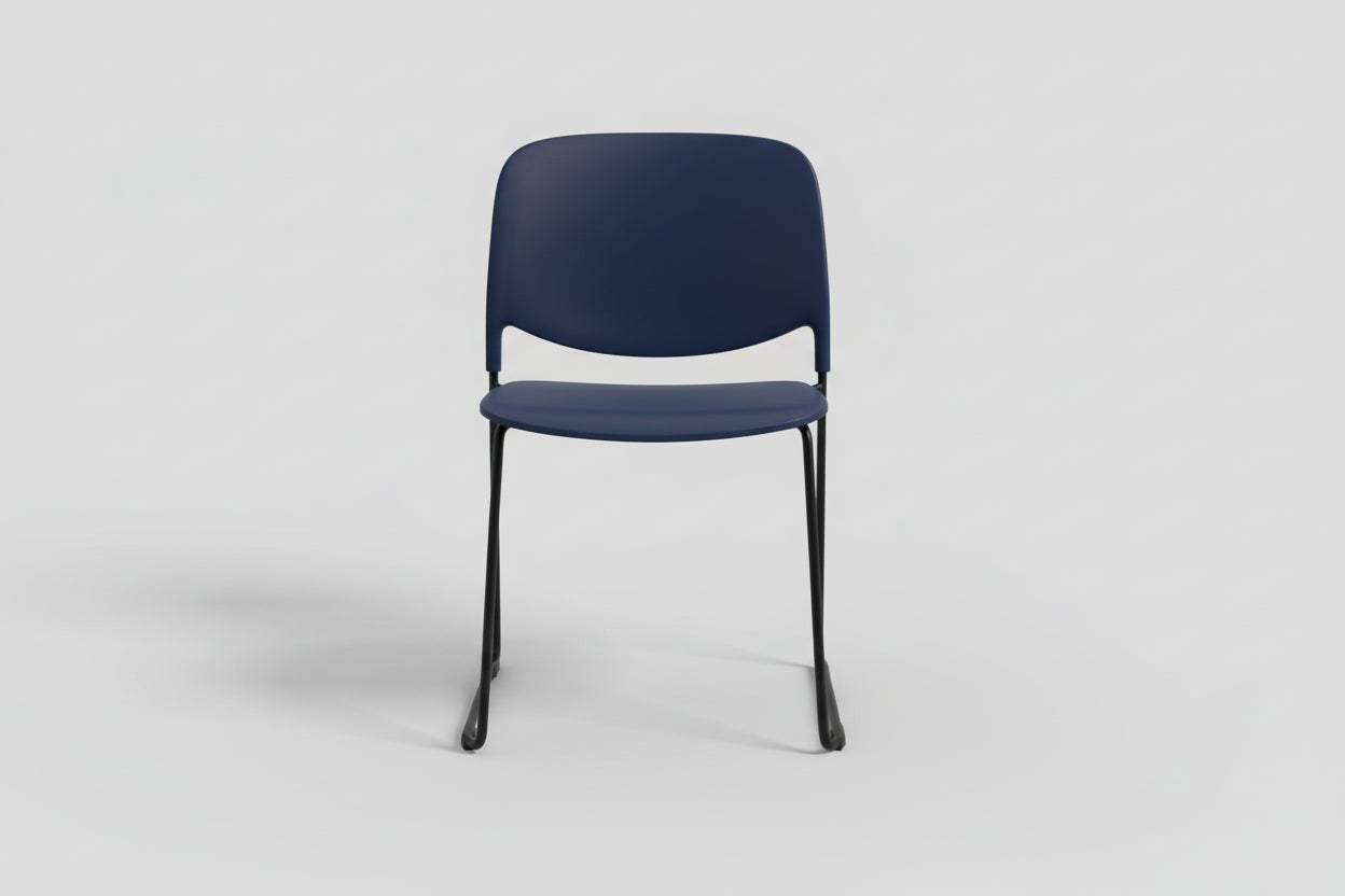 Blue chair with black legs on a white background