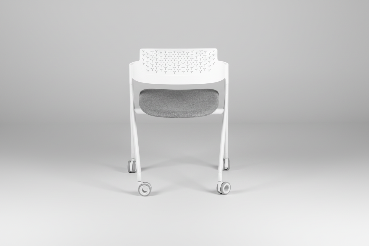 White chair with a gray seat on a white background