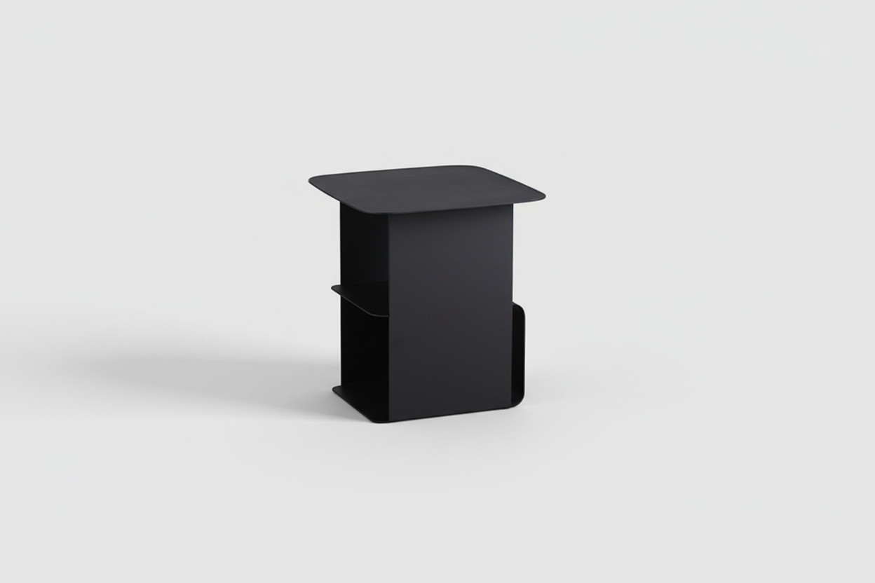 Black side table on a white background