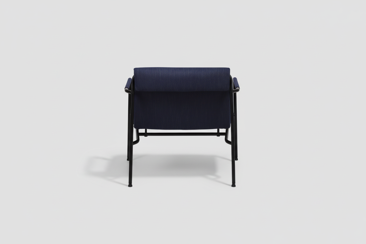 Navy blue chair with black frame on a white background