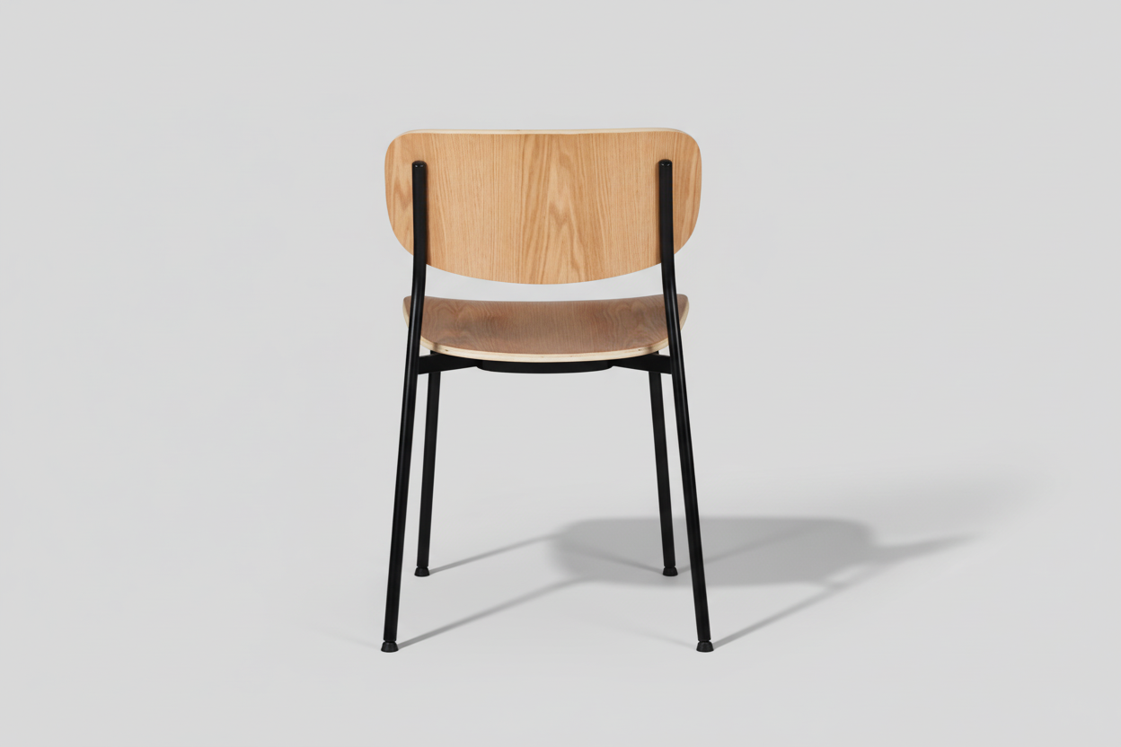 Chair with wooden backrest and seat on a white background