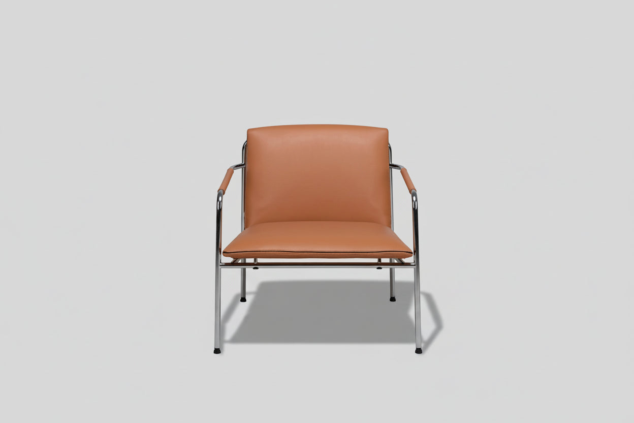 Brown chair with metal frame on a white background