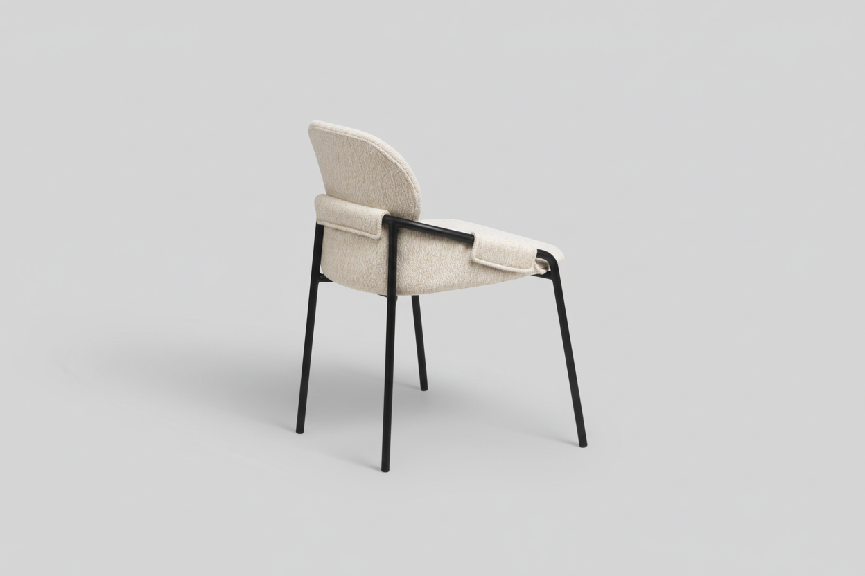 Beige chair with black legs on a white background