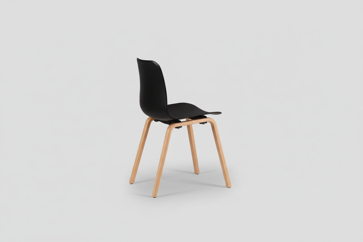 Black chair with wooden legs on a white background 