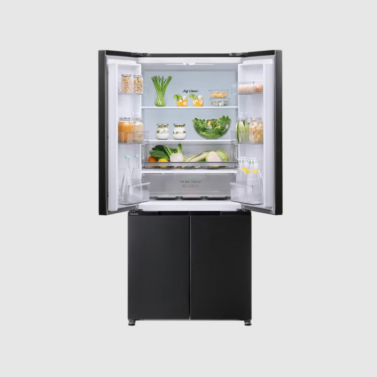 Panasonic 440L, 4 doors,Steel - Matt Black ,Prime fresh,Hygiene, Slot In design