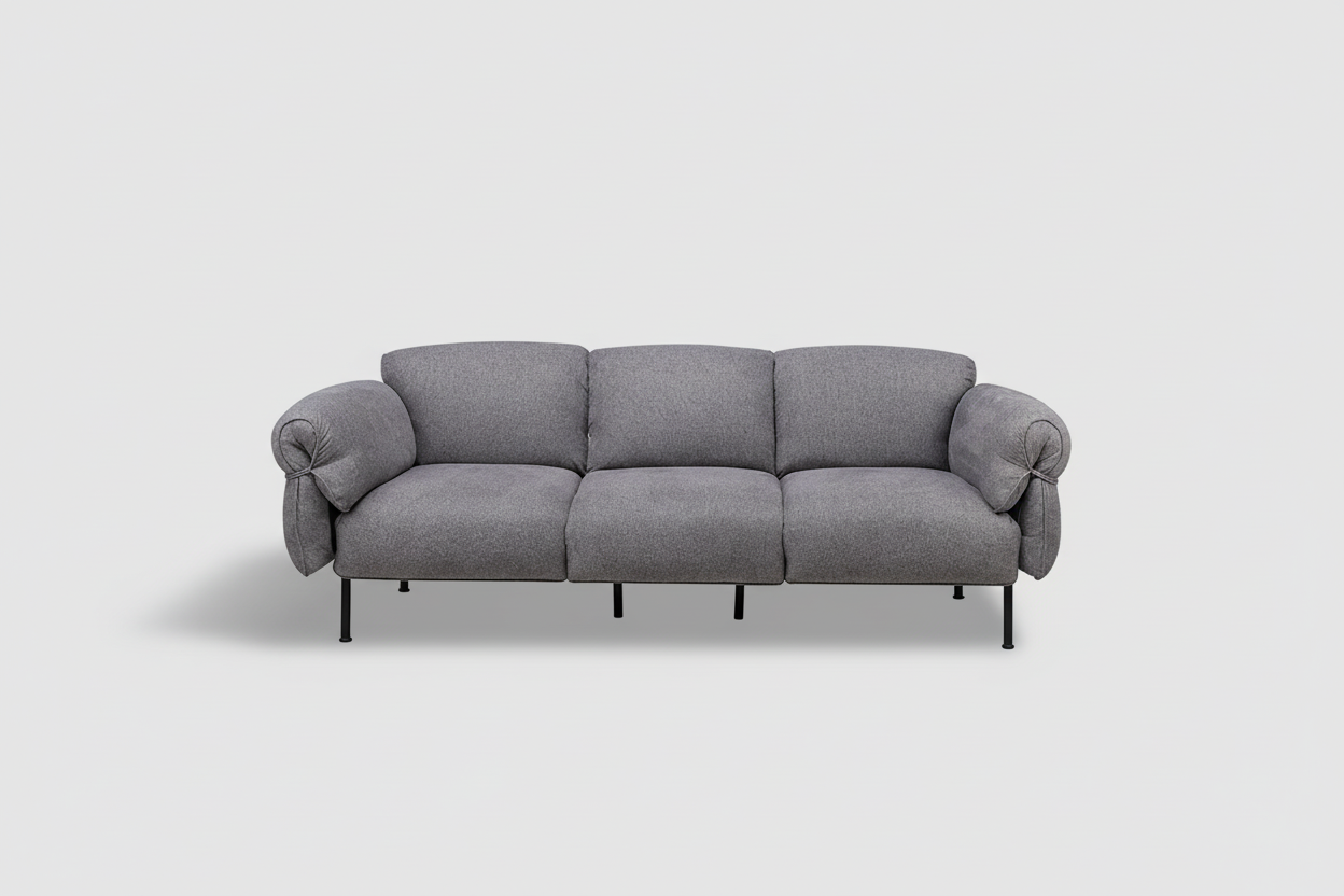 Gray sofa with black legs on a white background