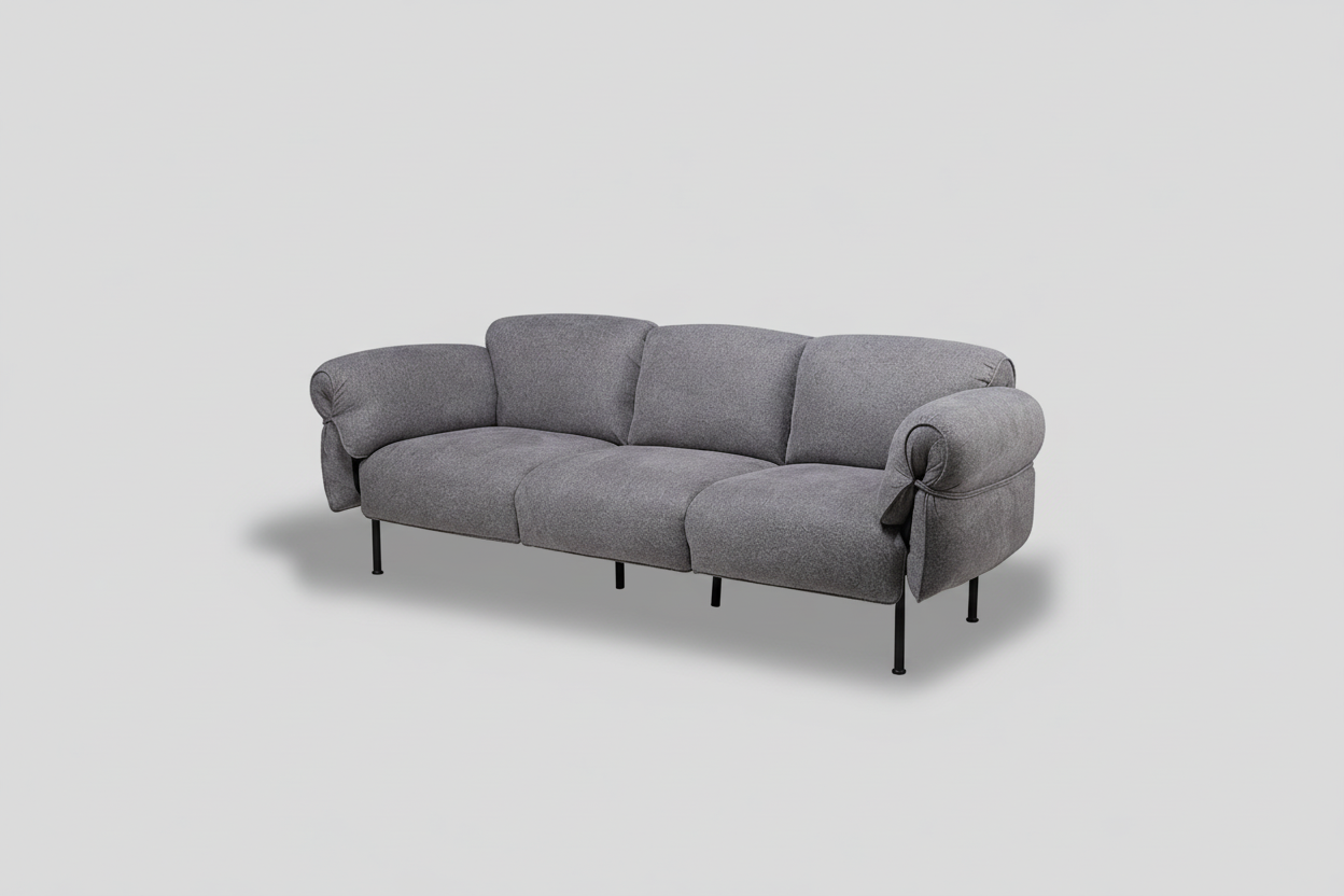 Gray sofa with black legs on a white background